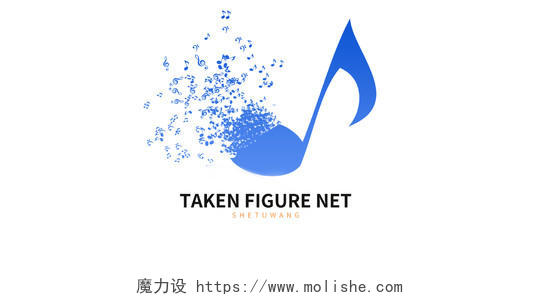 蓝色音乐logo音乐符号白色背景